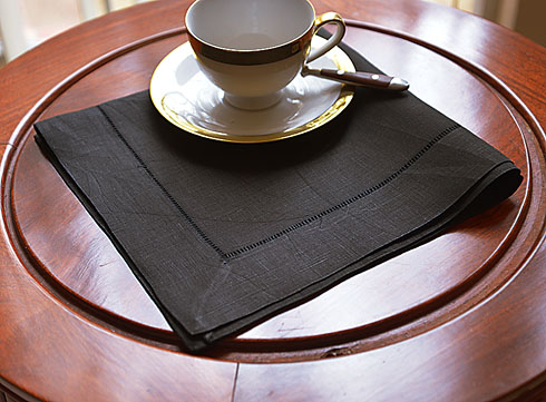 Black Linen Hemstitch Napkin. 20"x20". All Linen Fabrics